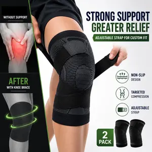 Knee Compression Sleeve with Adjustable Strap (2 Pack) - Targeted Knee Brace Support for ACL, Arthritis Pain & Sports Recovery (Running, Hiking)