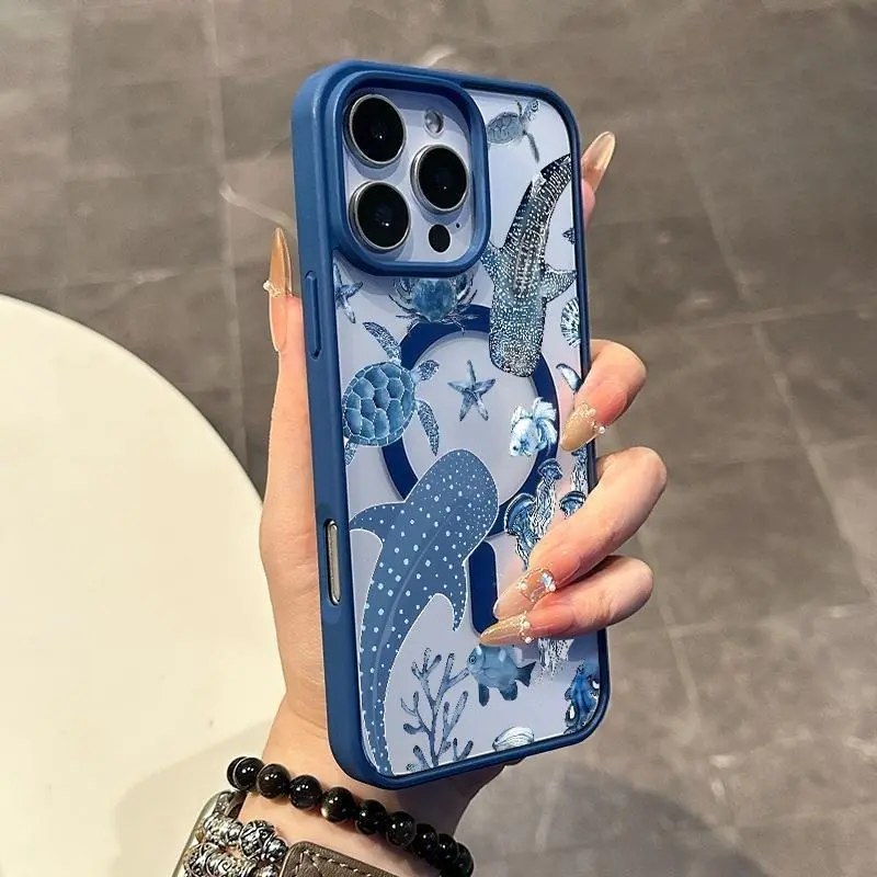 Chic Magnetic Case Suitable for IPhone11/12/13/14/15/16/promax Whalesshark, Anti-Slip, Ultra Thin | Aesthetic Touch for Daily Use