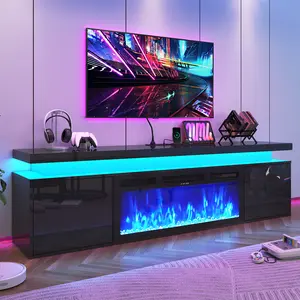 【2Packages Shipping】70in/80in TV Stand with Fireplace Up to 80" TVs/90" TVs, High Gloss LED Fireplace TV Stand Entertainment Center for 70/75+/80/90 inch TV, Modern Media TV Console Cabinet for Living Room,Black/white