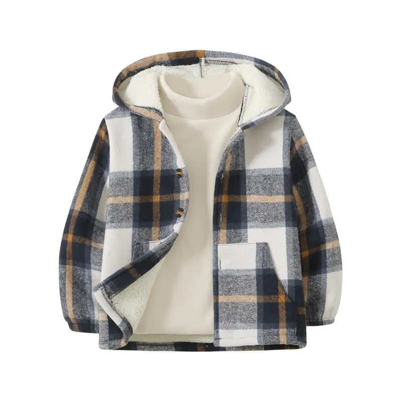 Autumn and winter boys hooded fleece fashion warm coat children's comfortable wild holiday outdoor Korean version of boys' children's clothing fashion casual durable winter children's thick coat Crew Neck Sweaters