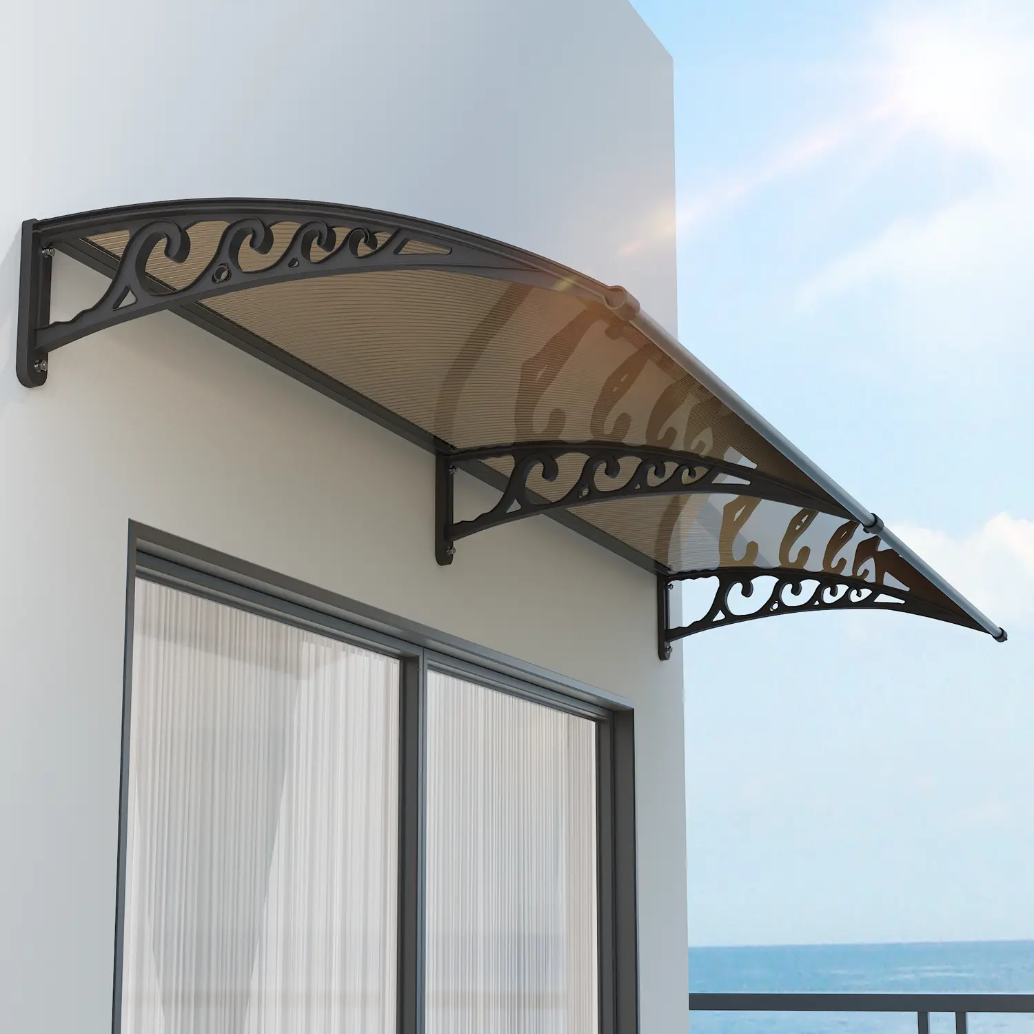 Polycarbonate Door & Window Awning Canopy – UV Resistant Outdoor Rain/Sun/Snow Shelter with Durable ABS Brackets for Front Door, Patio, Porch & Balcony