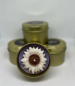 Bema Lavender Scented Candles 4 OZ - Pack of 4 Household Candles in Gold Tin with Lavender Design - Decor