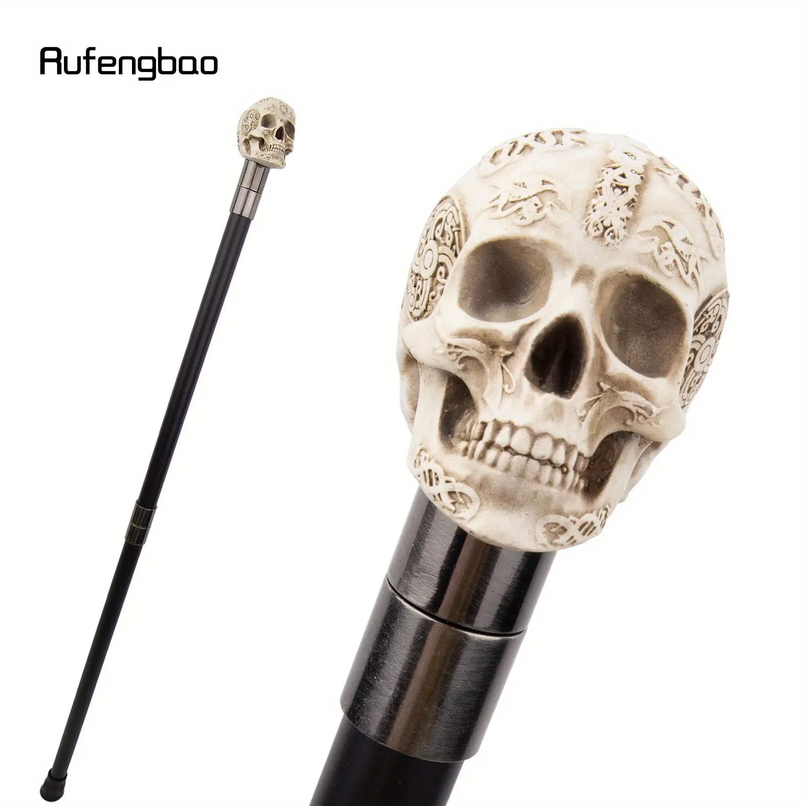 White Resin Skull Monster Head Walking Cane Fashion Cool Masculine Decorative Steel Stick Gentleman Elegant Cosplay Cane Knob Crosier Halloween 94cm