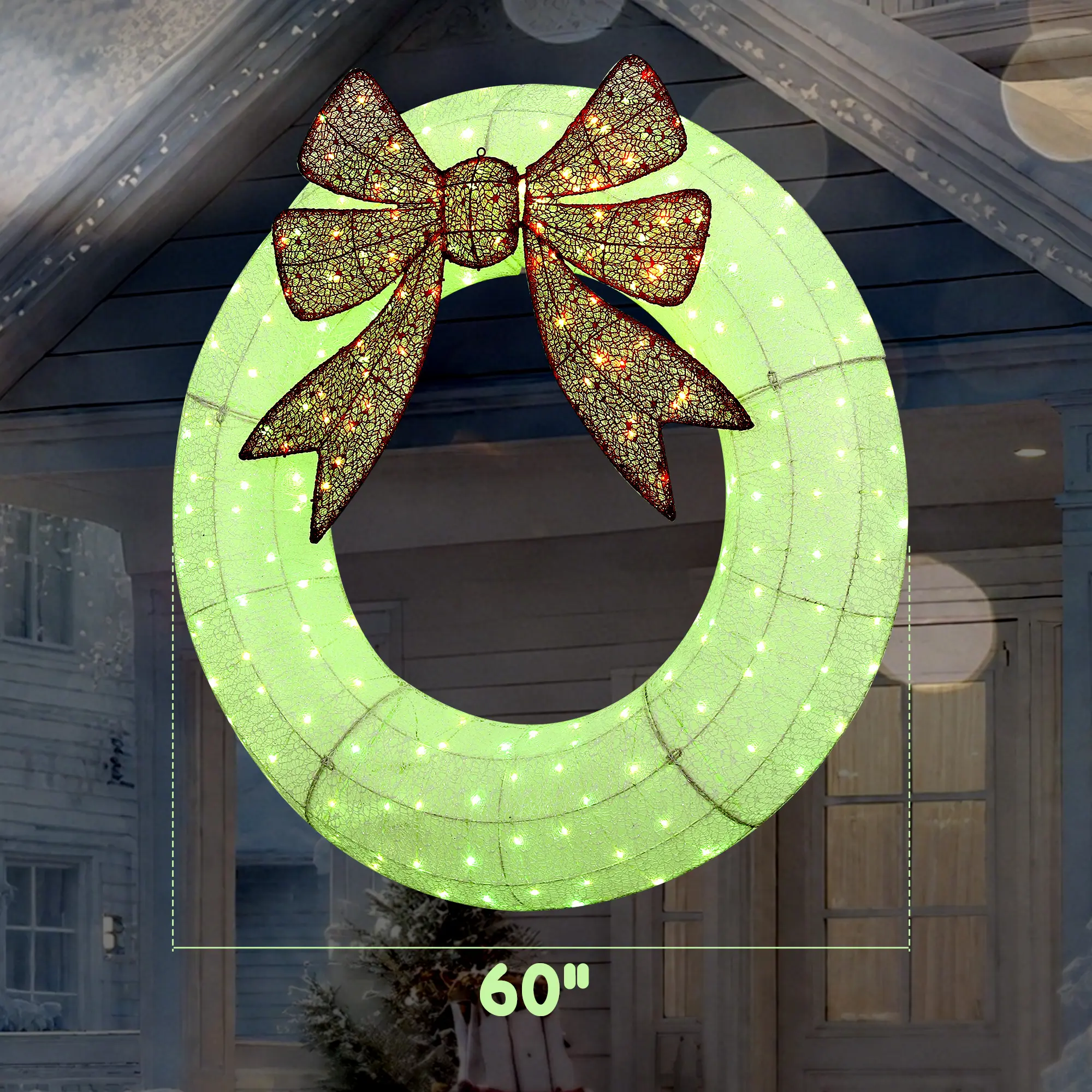60-Inch Lighted Christmas Wreath Door Hanger, Dual-Color LED Lights, Daily Timer, Remote Control for Indoor-Outdoor Home Festive Decor
