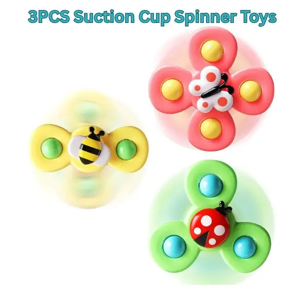 3PCS Suction Cup Spinner Toys for 1 Year Old – Spinning Top Baby Toys for 12-18 Months, Sensory Bath Toys for Toddlers Ages 1-3, Fun Gift for 1-2 Year