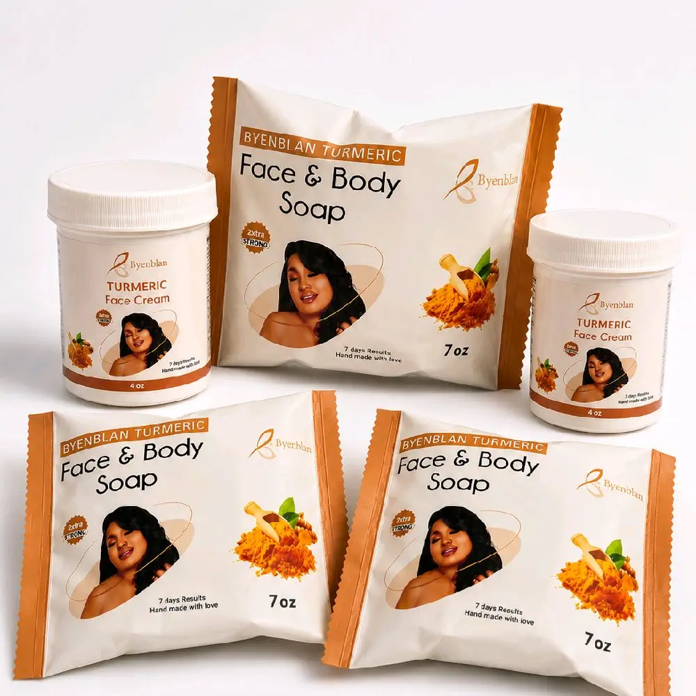Byenblan Turmeric Face & Body Soap and Face Cream Set – 3 Pack (7 oz Soaps), 2 Pack (4 oz Creams)