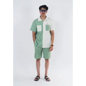 Mint Green and Cream 2-piece Men's Short Set