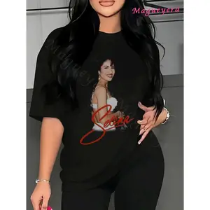 Mgy Women's Selena Queen Print T-Shirt - Retro Fan Style Selena Pattern, Soft Loose Fit Casual Short Sleeve Round Neck Top, Iconic Selena, Machine Washable for All- Wear Suitable for All Seasons Casual Wear & Selena Fans Outfits