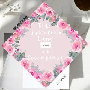 Pink Inspiring Floral Coquette Watercolor Graduation Cap Topper Spanish Quote Caps