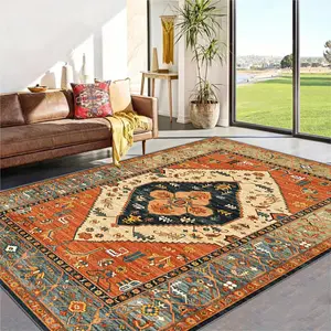 Boho Style Geometric Pattern Rug, 1 Count Vintage Non-slip Floor Mat, Decorative Carpet for Home Living Room Bedroom Kitchen Hotel Dormitory, Boho Area Rug