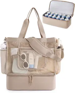 Beach Bag for Women, Mesh Tote Bags with Zipper, Sandproof Vacation Essentials with Cooler for Swim Cruise Pool BAGSMART
