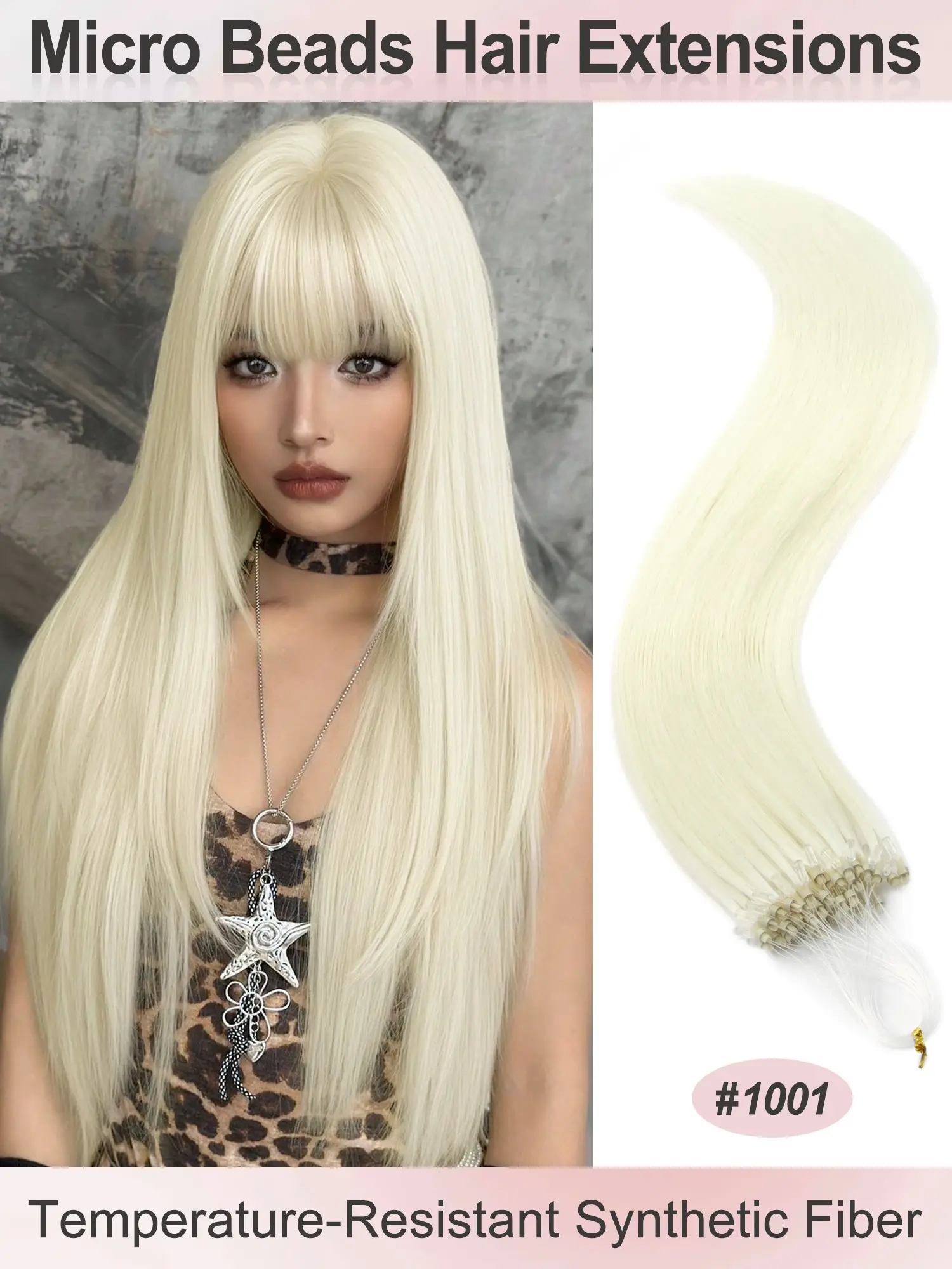 50 Strands Micro Beads Hair Extensions, 20inch Natural Straight Hair, 12 Colors, Add Volume & Length, Synthetic Hair for Women, Microbead Extensions