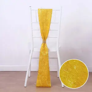 5 Pack Polyester Chair Sashes 6"x108" Gold Metallic Tinsel Fringe - Durable & Reusable Shimmery Chair Bows for Luxurious Events