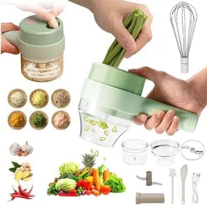 5 in 1 Auto Vegetable Chopper Set, Electric Garlic Cutter with Egg & Cream Beater and Clean Brush, Mini Handheld Electric Food Chopper for Salad Onion Veggie Pepper Celery Chili Ginger Meat
