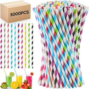 3000 count  Colored Paper Straws Bulk Disposable Striped  Colors Drinking Paper Straws for Summer Juice, Shakes, ,Parties and Art Crafts, 7.87 Inches (Multicolor)