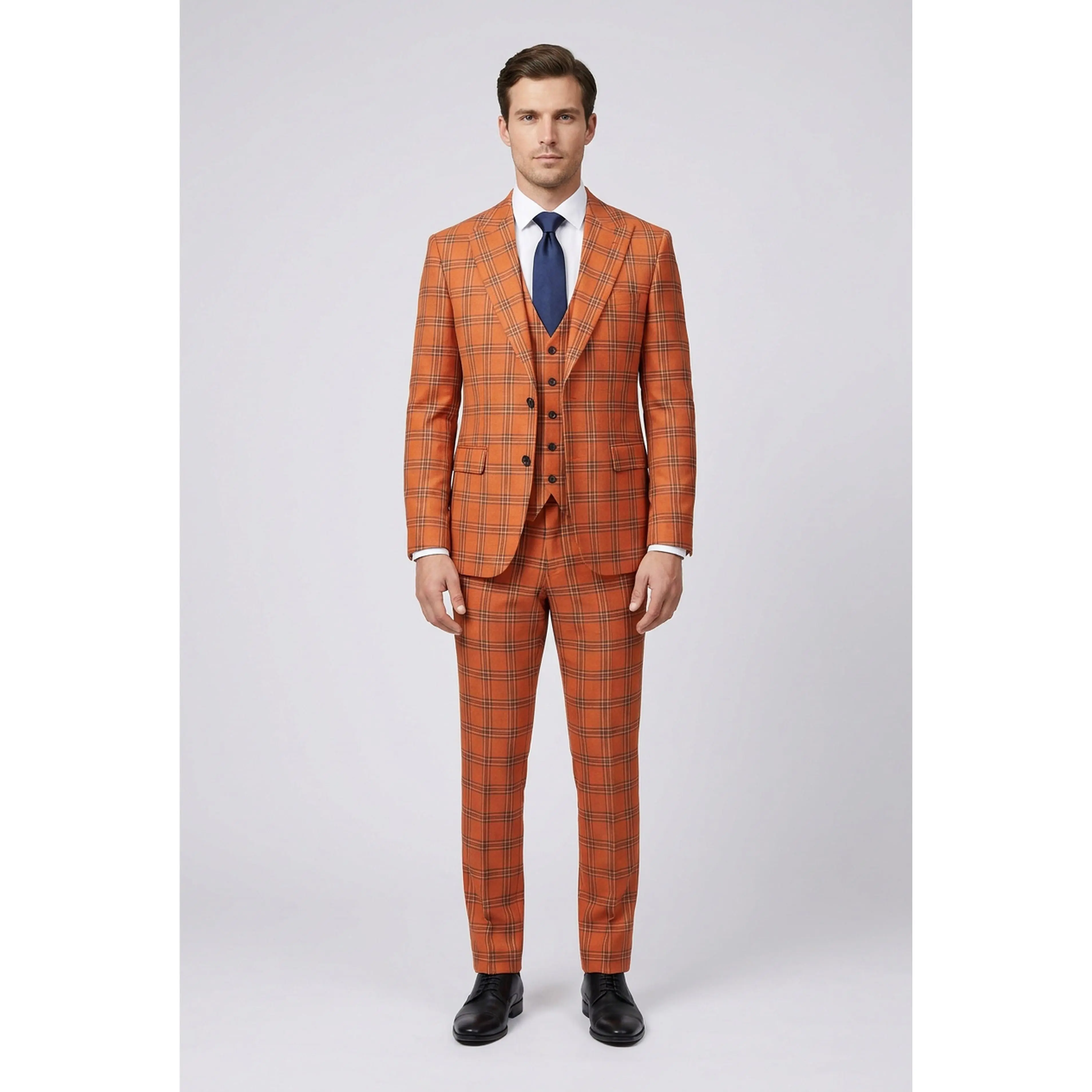 Orange Plaid Modern 3-Piece Suit