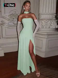 Women's Solid/ Colorblock Tube Dress with Scarf, Elegant Gown Strapless Long Dress for Party Club Beach Vacation, Ladies Clothes for All Seasons
