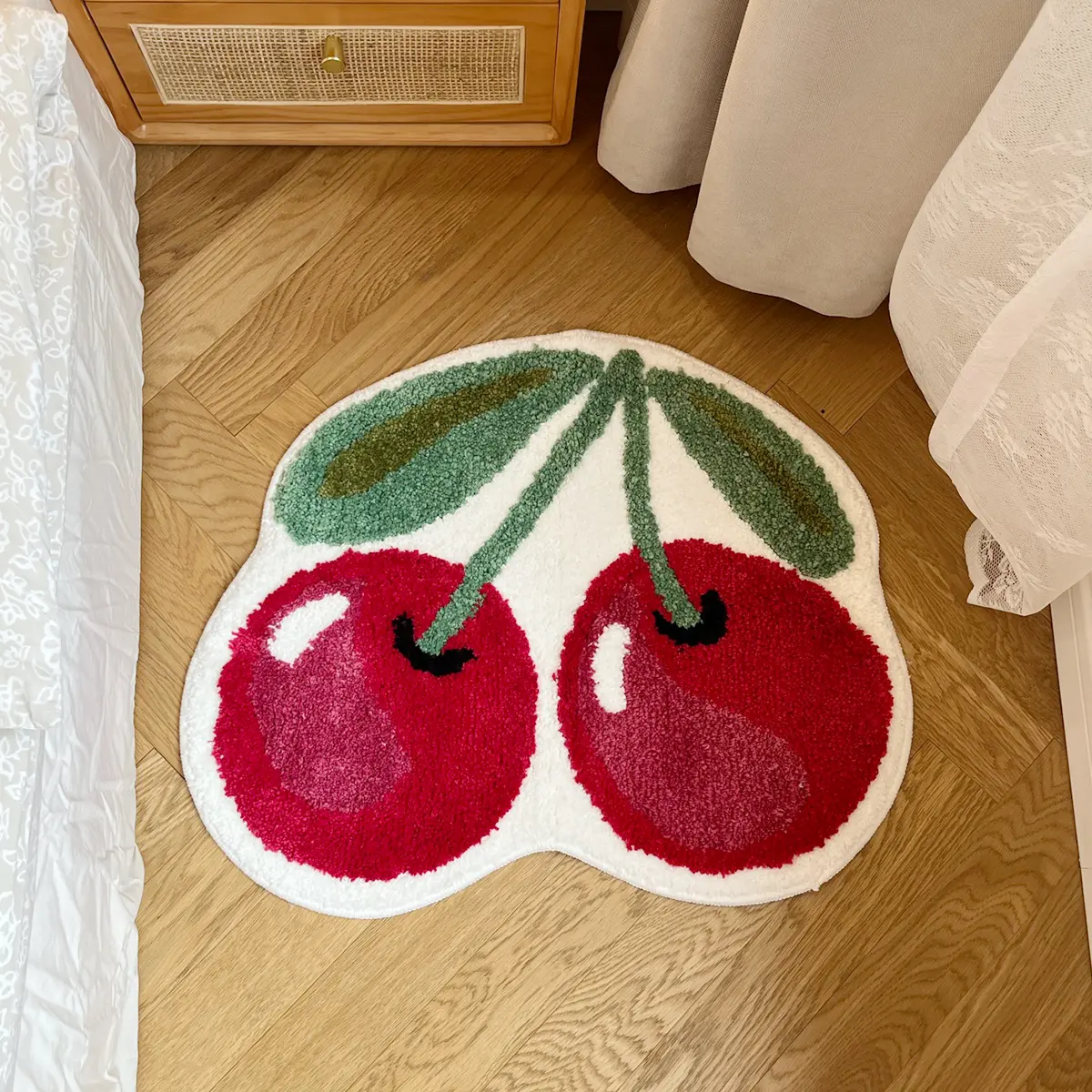 LAKEA Cute Cherry Handmade Tufting Rug Door Mat Soft Fluffy Room Bedsize Rug Absorbent Non-slip Washable Bathroom Floor Mats Doormat Home Goods Home Supplies