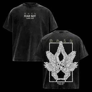 Vintage Acid Snow Washed Heavyweight Cotton Graphic T-Shirt, Fear Not Luke Seraphim Christian Faith Print Tee, Retro Gothic Y2K Hip Hop Oversized Loose Fit Streetwear, Casual Daily Religious Aesthetic Fashion Top for Men Women Believers