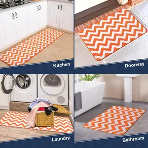 Microfiber Chevron Non-Slip Doormat 20"x63" Indoor Mat for Entry Doorway Bath Kitchen High Traffic Areas Orange Machine Made TPR Backing