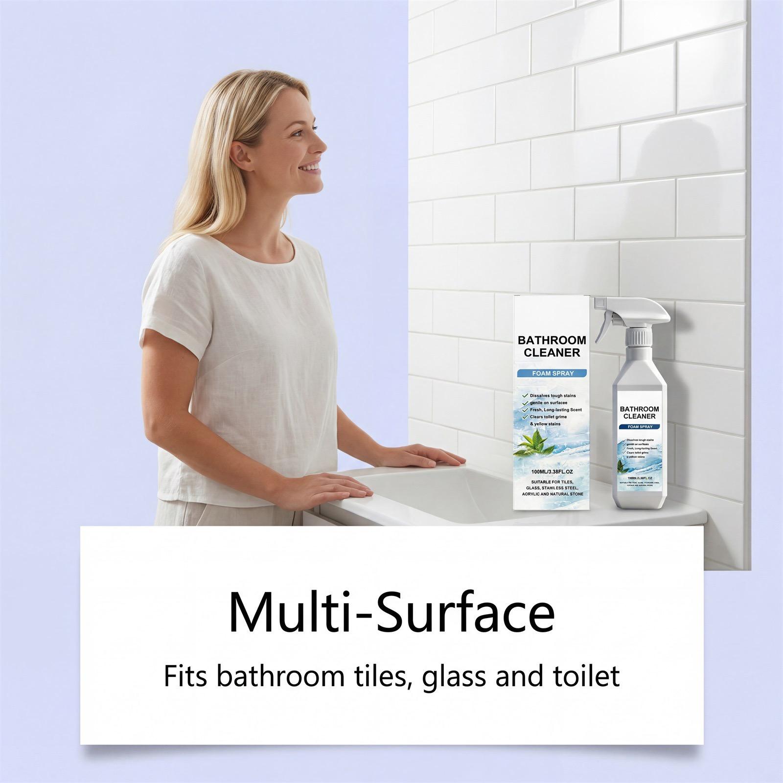 Bathroom Cleaner Foam Spray (100ml) - Citric Acid Formula for Hard Water Stains, Toilet Grime & Soap Scum on Multi-Surfaces