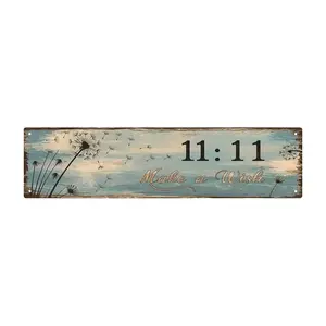 1pc Wall Hanging Metal Sign 11:11 Make A Wish Vintage Metal Wall Art Plaque Decor Tin Sign for Home Decor Bathroom & Outdoor Wall Decorations Home Decor Products