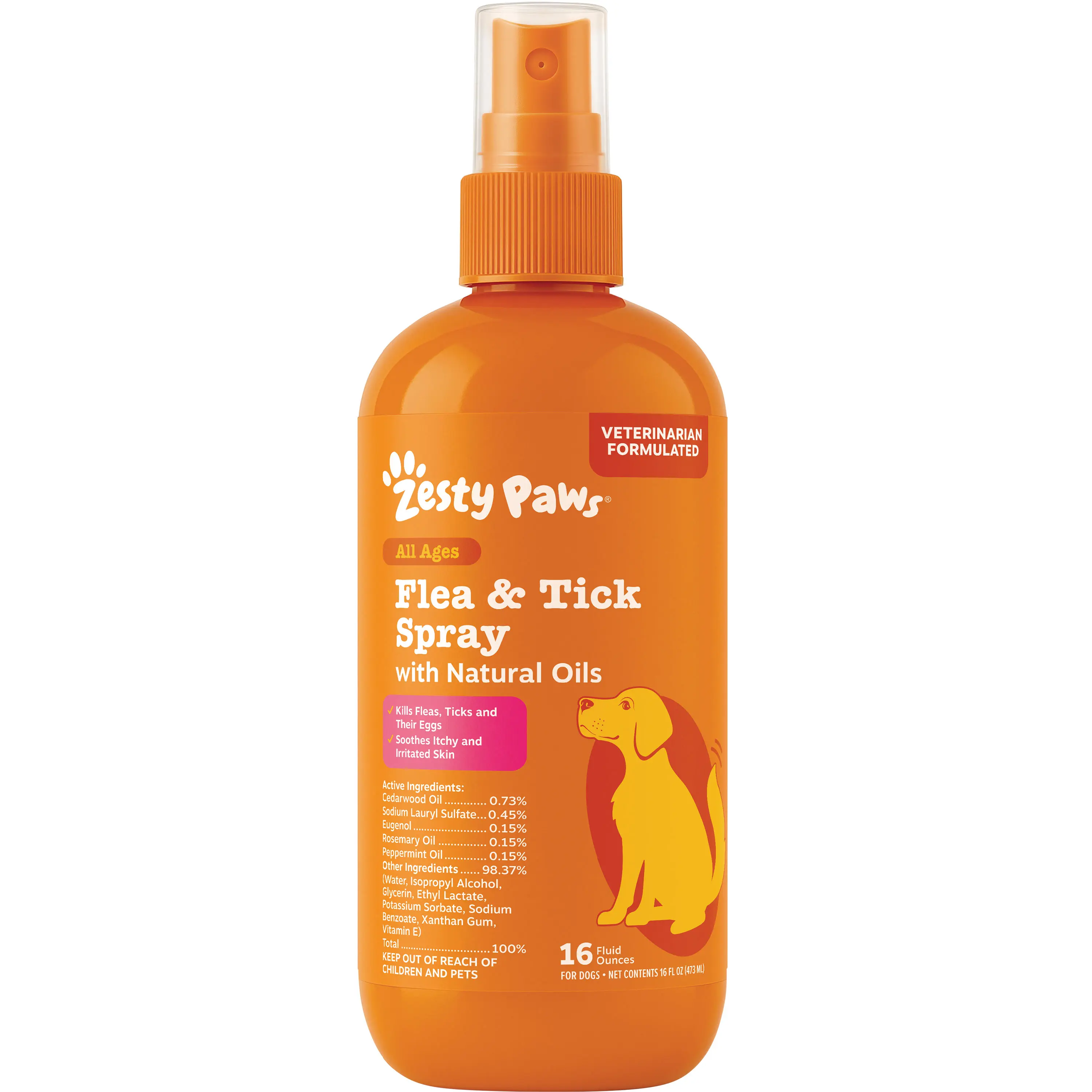 Zesty Paws Flea & Tick Natural Soothing Spray for Dogs 16 fl oz Vet-Formulated with Clean Cedarwood Rosemary & Peppermint Oils