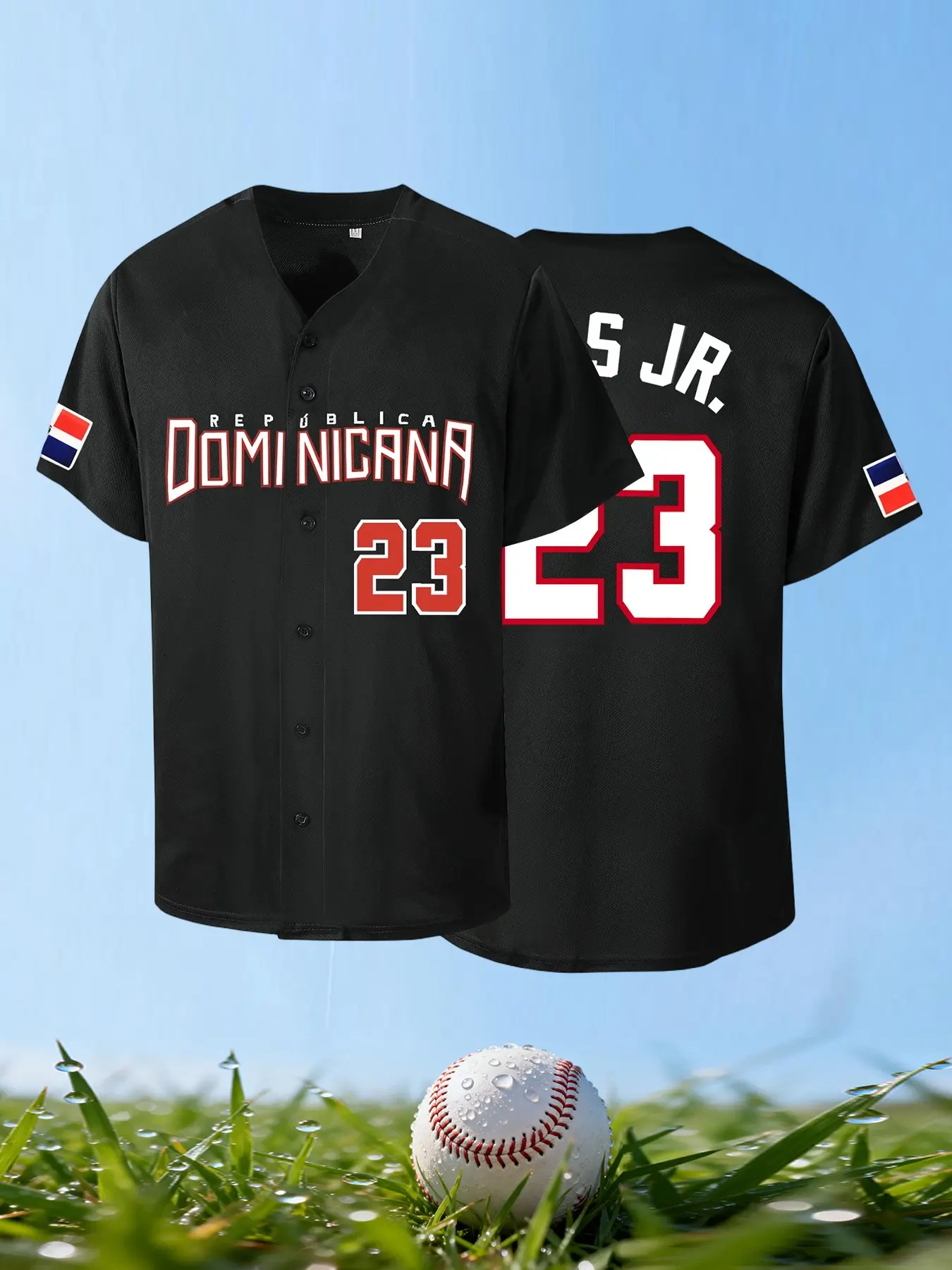 Men's 23 Republica Dominicana Baseball Shirt, Lightweight Sports Style Short Sleeve Jersey, Sporty Sports Tops
