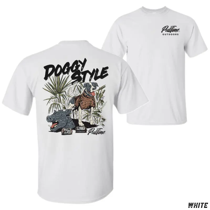 Men's Classic Casual Cotton Round Neck Short-Sleeve Hog Hunting T-Shirt - Pull Time Outdoors Dog & Wild Boar Graphic Tee, Southern Lifestyle Menswear Top for Hunters