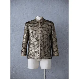 Italian Leaf-Texture Gold Silk Tang Suit Jacket