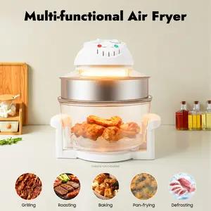 17.96Qt Glass Air Fryer, White 1400W Convection Oven with 360° Viewable Window, 482°F Timer for Home and Restaurant Cooking