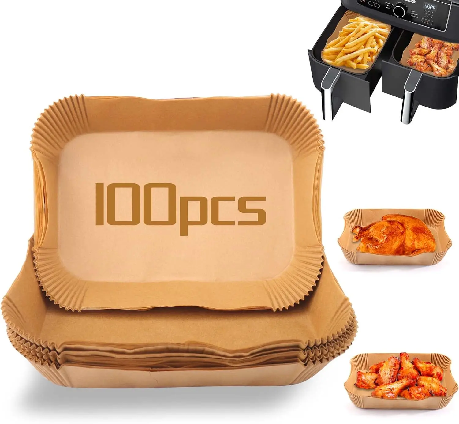 100 count Air fryer Baking Paper Rectangular - Airfryer Baking Liners for  Foodi DualZone 2-Basket Airfryers DZ201, DZ401, FG551 Foodi  XL 6-in-1 Indoor Grill