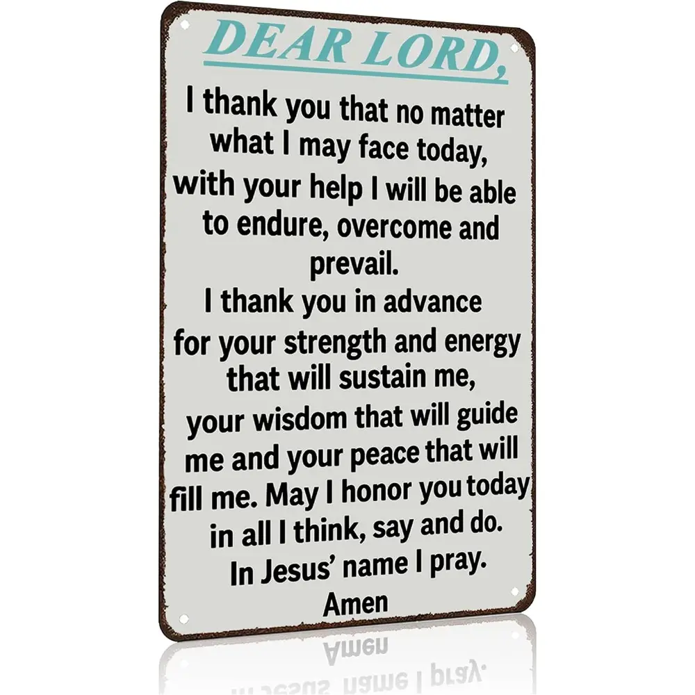 Smilelife 8x12 in Retro Christian God Gift Tin Sign with "Dear Lord In Jesus' Name I Pray" Print, Pre-Drilled Holes Lightweight Religious Wall Decoration for Home, Chapel