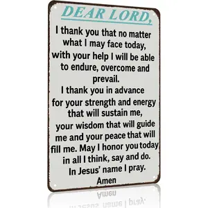 Smilelife Christian Gifts God Gifts Dear Lord In Jesus' Name I Pray Vintage Tin Sign Religious Metal Wall Art for Home Church Prayer Room Office Chapel Decor 8x12 Inch  Ornaments Lightweight Print Christmas