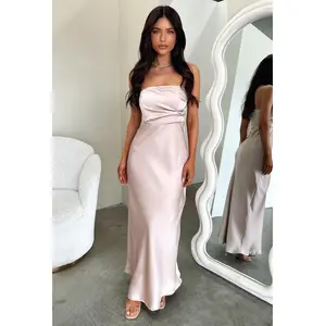 Elio Strapless Satin Maxi Dress - Champagne