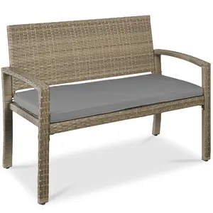 Best Choice Products 2-Person Outdoor Wicker Bench Garden Patio Porch Furniture w/ 700lb Capacity, Cushion