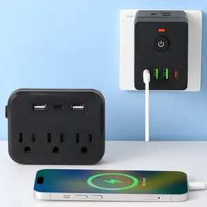 Mini Cube Power Outlet Splitter, 3-Side Multi Wall Plug Expitter With ON/OFF Main Switch, 2 USB-A & 2 Type-C Fast Charging Ports, Compact Portable Travel Power Strip For Home Office Dorm Desktop