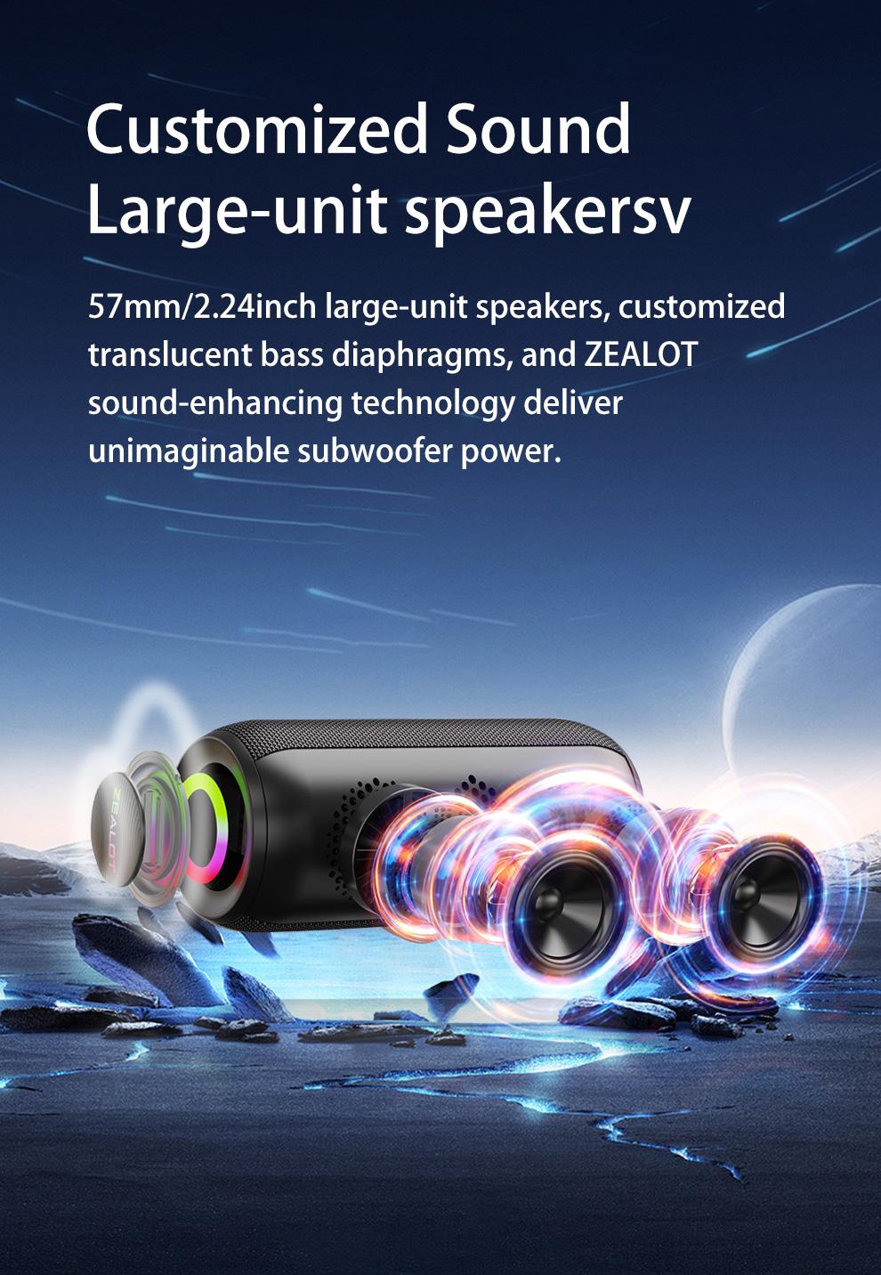 ZEALOTs S32MAX Wireless Speaker, 20W Wireless Speaker with Subwoofer, USB Rechargeable Speaker with 3600mAh Battery for Smart Phone Tablet TV, Audio