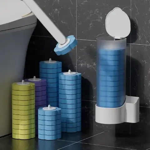 Disposable Plastic Toilet Bowl Brush & Scrubber Set (1 Set with 24 Toilet Brush Heads), Ergonomic Handle, Wall Mounted Anti-Fouling No-Touch Hygienic Tool, Tossable Refills, Space-Saving Deep Cleaning Daily Bathroom Accessory for Renters, Home Supplies