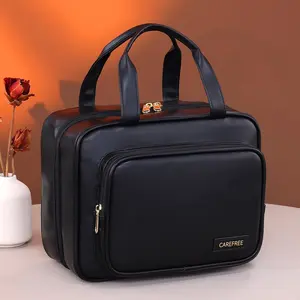 Hanging Travel Toiletry Bag for Women, Large Makeup Cosmetic Organizer Bag, Waterproof PU Leather Wash Skincare Shower Bag with Hanging Hook, Travel Size Toiletries Case