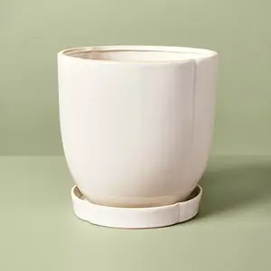 9.5" Stoneware Indoor/Outdoor Planter Pot with Saucer Cream - Hearth & Hand with Magnolia