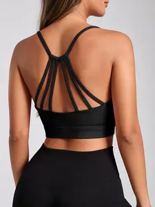 Women's Cute Backless Sports Bra, Cloudy Soft Padded Push Up Sportswear Fitness Top, Cross Strap Design, Ideal for Running and Workout, Strappy Sports Bras, Sporty Bra