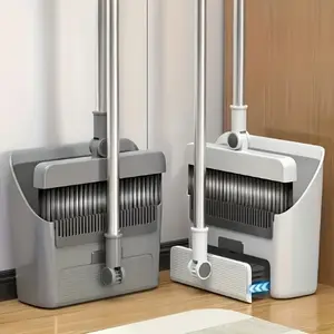 3-in-1 Folding Broom and Broom Set, Flag-free Broom, Broom and Dustpan, Multi-faceted Cleaning Kit for Living Room, Bedroom, Bathroom, Carpet, Hard Floor, Durable Plastic, Home and Dormitory Use, Home Cleaning Tool