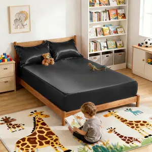 WVG 2/3pcs Satin Bed Sheet Set with 1Fitted Sheet & 1/2 Pillowcases - Retro Movie Theme Bed Sheets Suitable for Adults, Children, Hotels & Homes - Wrinkle-Resistant, Machine Washable Luxury Bedding (Male & Female)