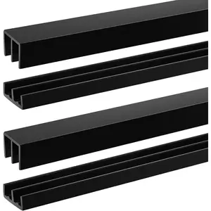 2 Sets Plastic Sliding Door Track Set for Cabinet Double Rails Panel Kit, Fit 1/4" Thick Panels, Glass Door Hardware System Window Track, Quick Installation (4ft Black)
