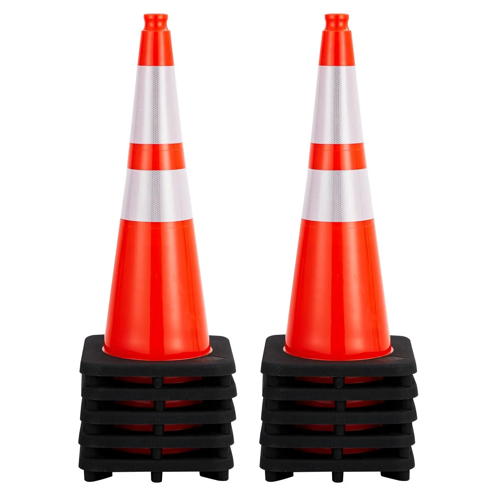 Traffic Cones 28", ExploreHorizon 10 PCS Safety Cones, PVC Orange Safety Road Parking Cones with 2 Reflective Collars,Hazard Construction Cones for Home Traffic Parking