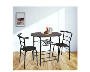3 Piece Metal and Wood Dining Set, Black and Espresso Color for Indoor