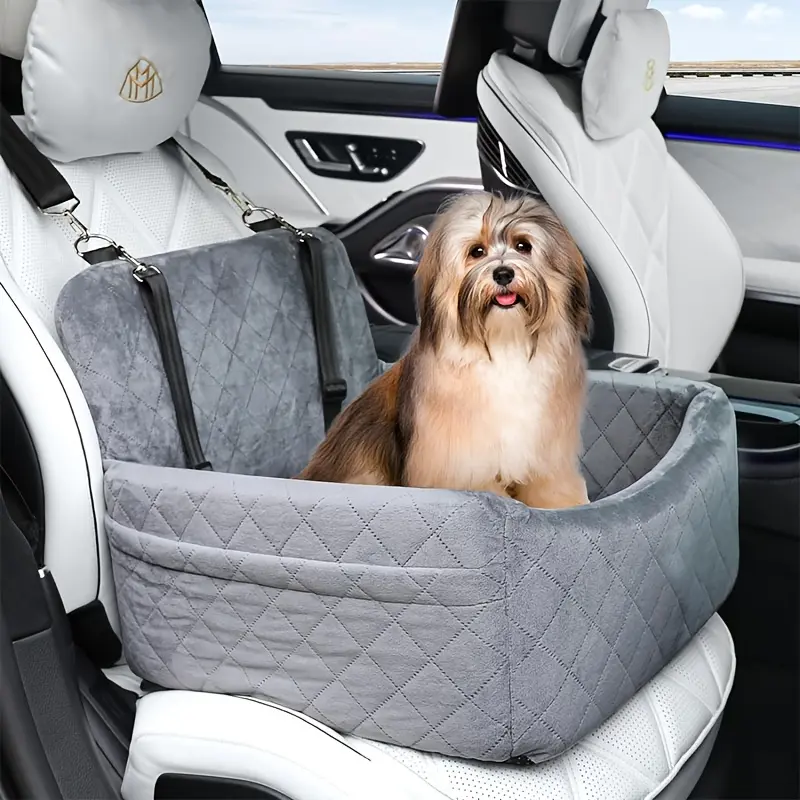 Luxury Portable Dog Car Seat, Breathable Fabric, Stylish Travel Pet Seat for Small & Medium Dogs, Durable Travel Booster Seat with Safety Belt