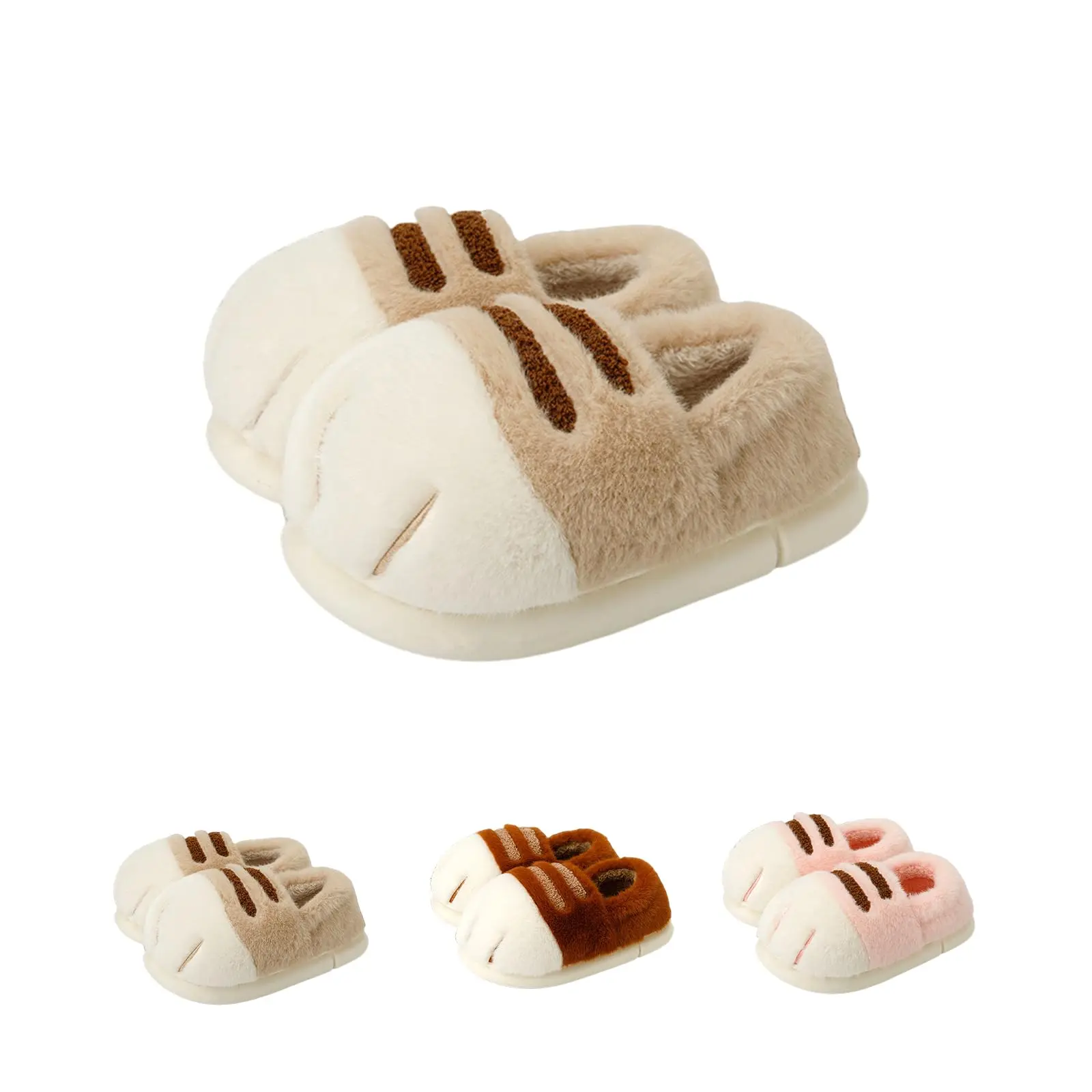 Women's Cozy Plush Cat Paw Slippers - Non-Slip Soles, Fleece-Lined, Cute Paw Design, Soft Warm Indoor Lounging Shoes, Footwear, Animal Print, Slip On, Ankle