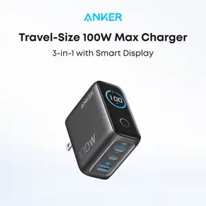 Anker Charger, 100W Max USB C Charger Block, 3-Port GaN and Ultra-Compact Wall Adapter, Smart Display and Touch Control, for MacBook, iPad, iPhone 17/16 Series, andd More (USB-C Cable Included)
